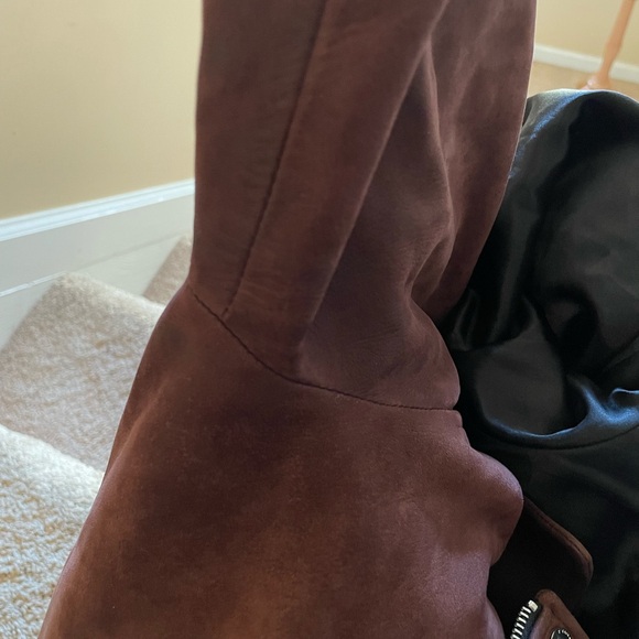 Tahari Maroon Suede Leather Moto Jacket - Picture 16 of 16